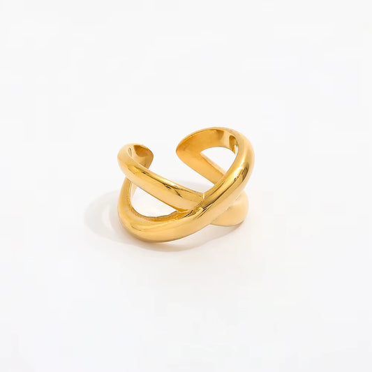 18K PVD Gold Plated Waterproof Tarnish Free Statement Unisex Chunky Cross Stainless Steel Couple Open Rings Jewelry Women