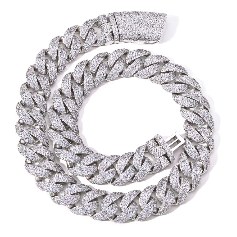 NUOYA Luxury Curved Flip Buckle Cuban Chain 22MM Iced Out Zircon Diamond Necklace for Men Women Hip Hop Jewelry