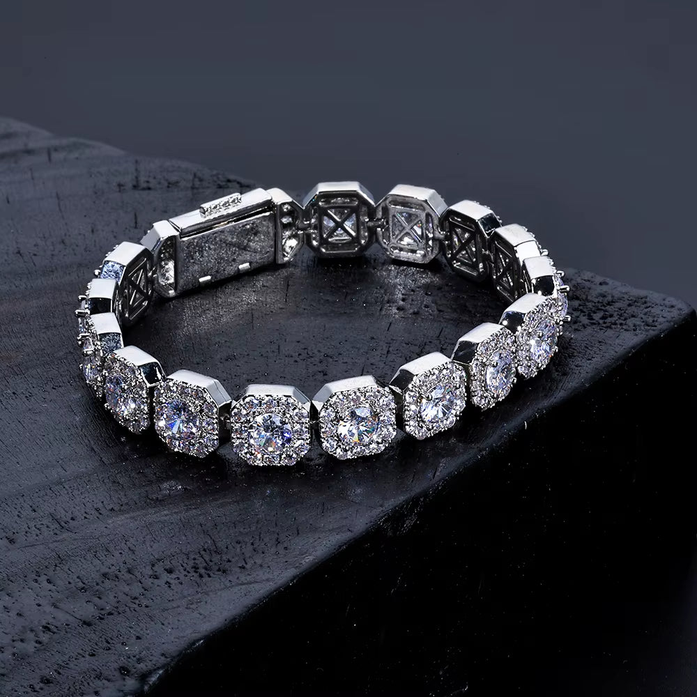 NUOYA Iced Out Zircon Bracelet Gold Plated 10/12Mm Clustered Tennis Chain Women Hip Hop Bling Jewelry