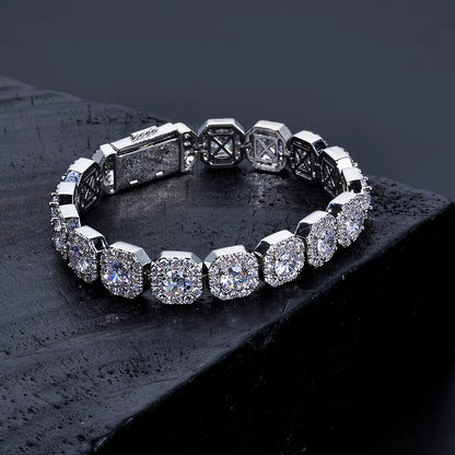 NUOYA Iced Out Zircon Bracelet Gold Plated 10/12Mm Clustered Tennis Chain Women Hip Hop Bling Jewelry