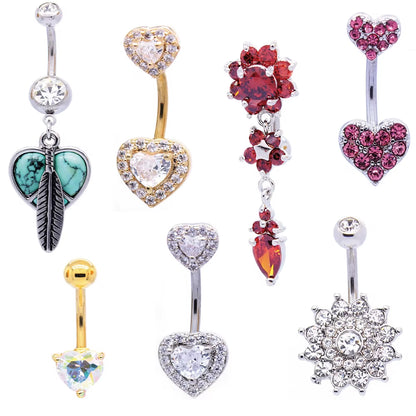 Xinfocus 2024 Hot Selling 14K Solid Gold Stainless Steel Wholesale Flower Heart Star Belly Navel Rings Body Piercing Jewelry