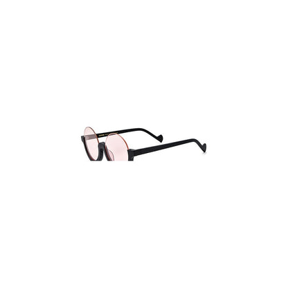 Retro Round Semi-Rimless Acetate Sunglasses - Black Pink Lens - MCROONS