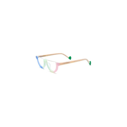 Retro Half-Round Acetate Semi-Rimless Optical Glasses Frame - Blue Pink - MCROONS