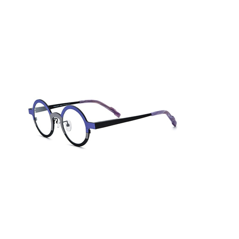 Colour-Block Titanium Round Optical Glasses Frame - Blue Black - MCROONS