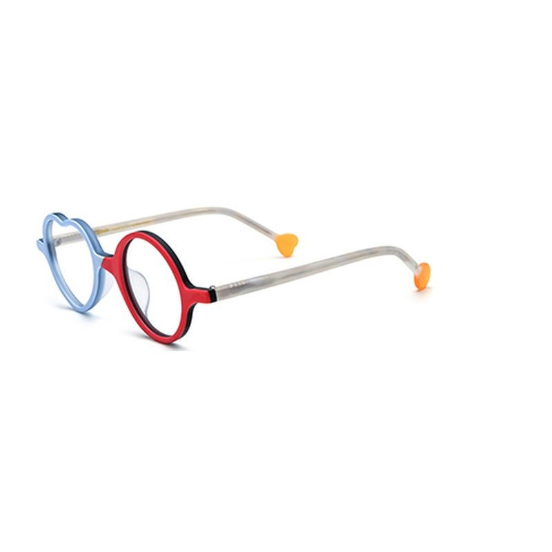 Playful Heart-Round Two-Tone Acetate Optical Glasses Frame - Blue Red - MCROONS