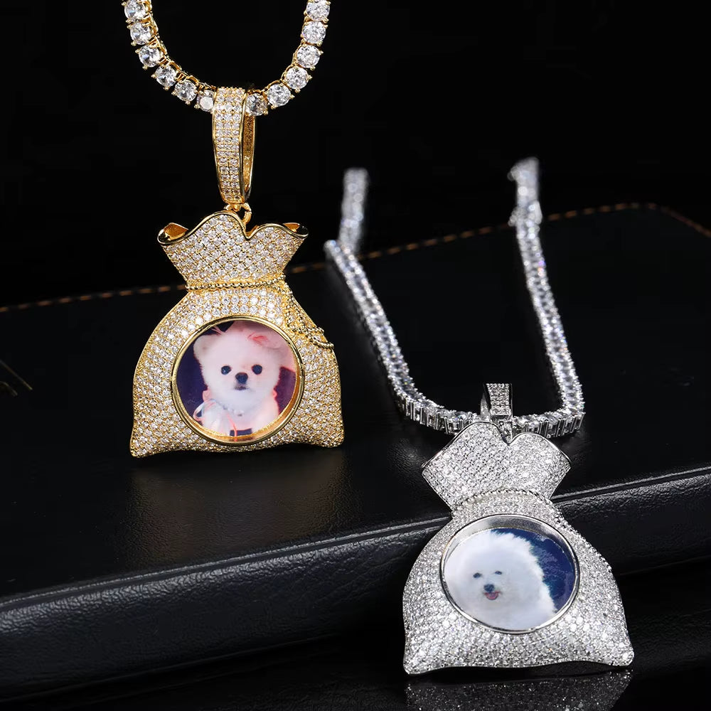 Hip Hop Customized 18K Gold Plated Picture Pendant Creative DIY Silver Men Women'S Purse Modeling Necklace Photo Pendants