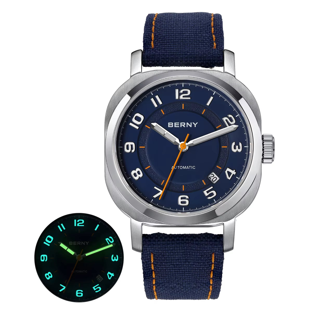 Mechanical Watch for Men Pillow 38Mm Case Cushion Sapphire Super Luminous Hands Wristwatch Canvas Calendar Watch for Men