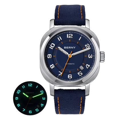 Mechanical Watch for Men Pillow 38Mm Case Cushion Sapphire Super Luminous Hands Wristwatch Canvas Calendar Watch for Men