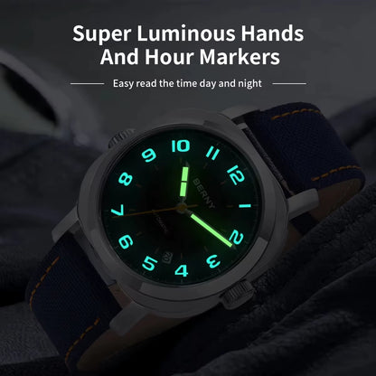 Mechanical Watch for Men Pillow 38Mm Case Cushion Sapphire Super Luminous Hands Wristwatch Canvas Calendar Watch for Men