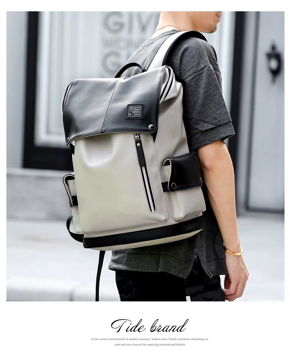 Vintage Korean Style Laptop Bag for Men PU Leather Backpack Travel Casual PU Leather Backpack