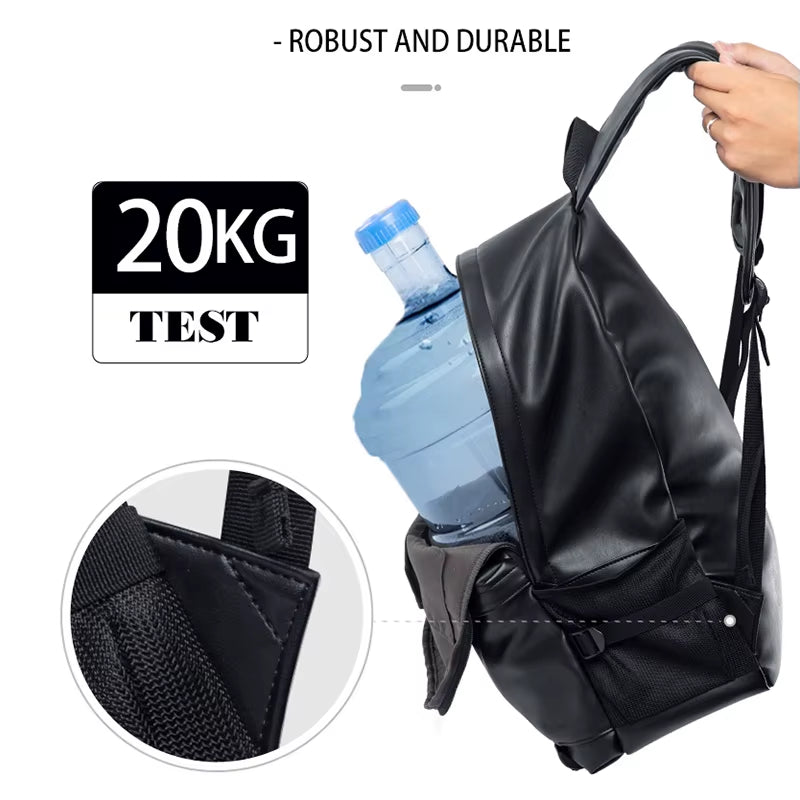 MOYYI Leather Bags for Men School Bag PU Leather Rucksack Business 15.6 Inch Laptop Backpack Travelling