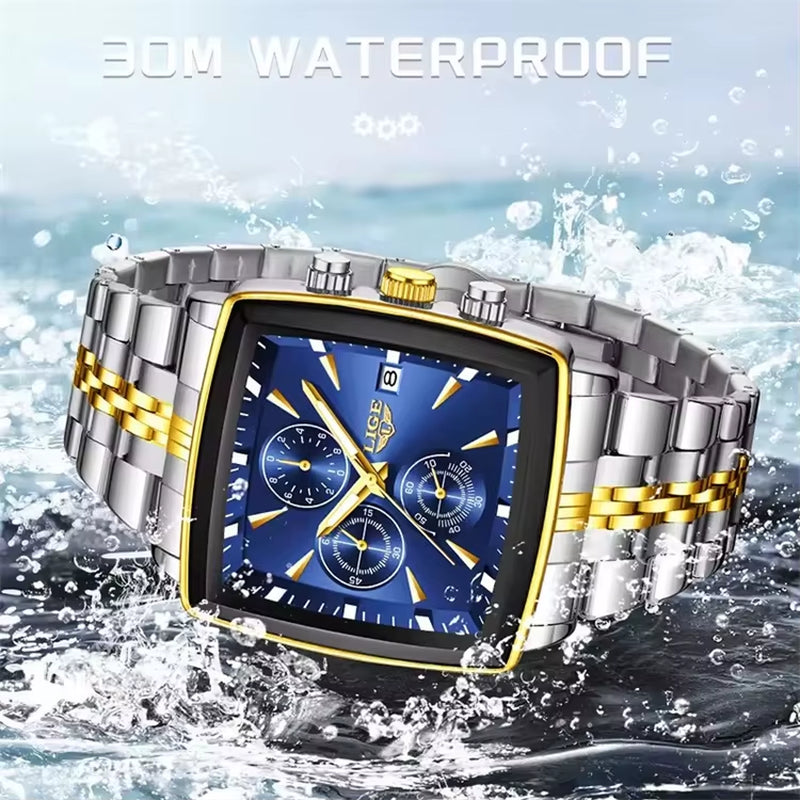 LIGE 89208 2025 Fashion Square Mens Watch Business Watches Men Waterproof Luminous Chronograph Quartz Wristwatches Reloj Hombre