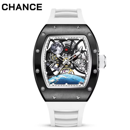 CHANCE JC-9-190G-14 Astronaut Series Carbon Fiber Case Tourbillon Automatic Watches Luxury Hollow Dial Mechanical Men Watch
