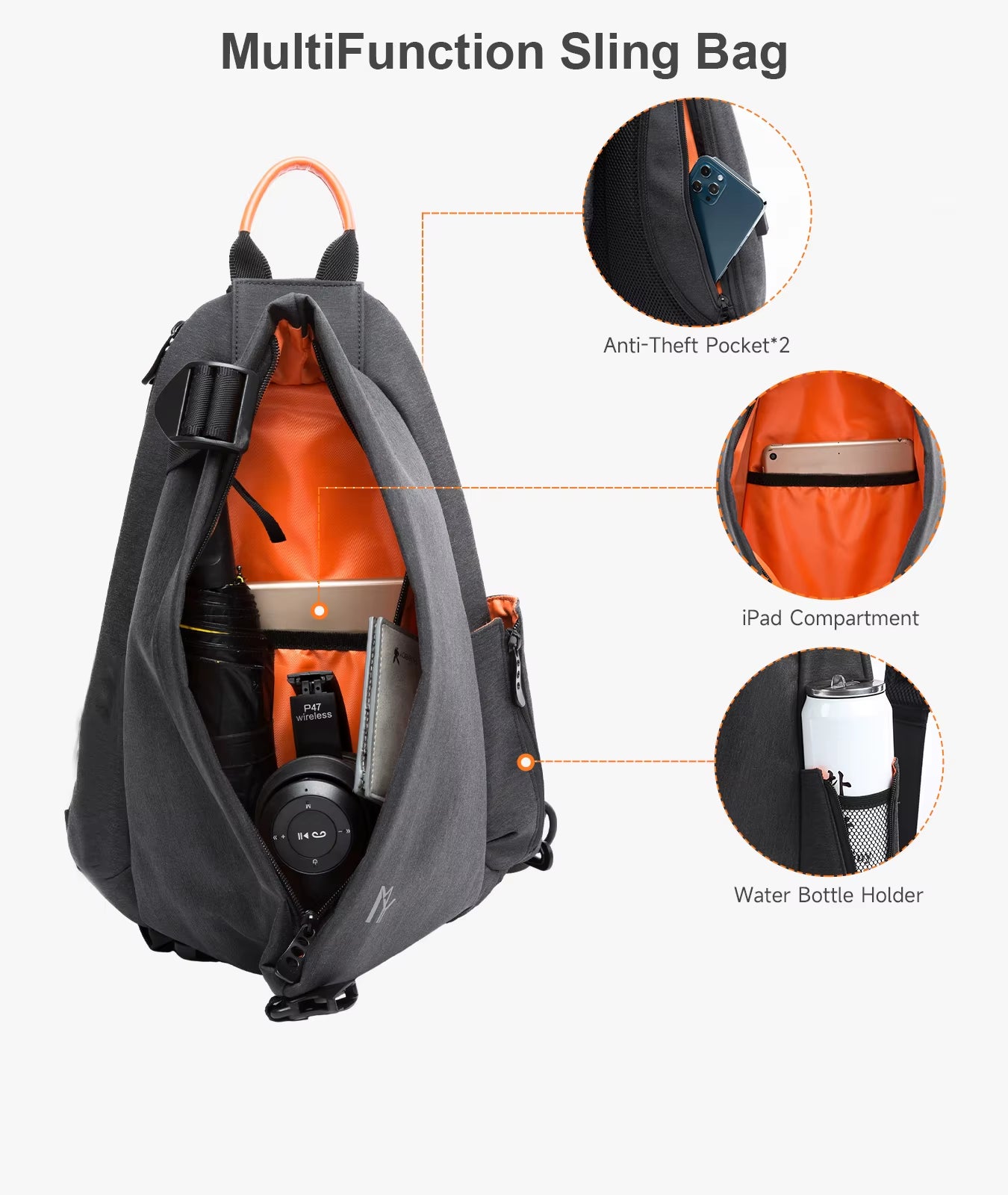 MOYYI Crossbody Bags for Men Sling Backpack Travel Hiking Pickleball Paddle Bag