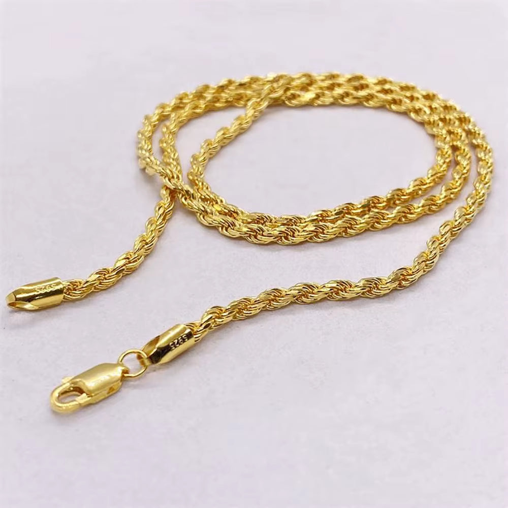 NUOYA 3Mm/5Mm Men Women Silver Rope Chain Fine Jewelry 925 Sterling Silver Twist Rope Chain Necklace for Gifts
