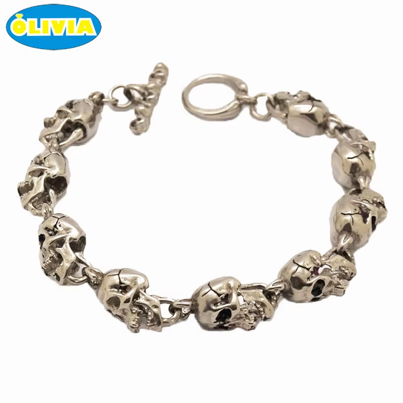 Factory Custom Hiphop Latest Design Daily Wear Skull Silver Plated 316L Stainless Steel Cuff Bangle