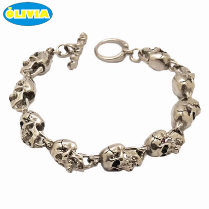 Factory Custom Hiphop Latest Design Daily Wear Skull Silver Plated 316L Stainless Steel Cuff Bangle