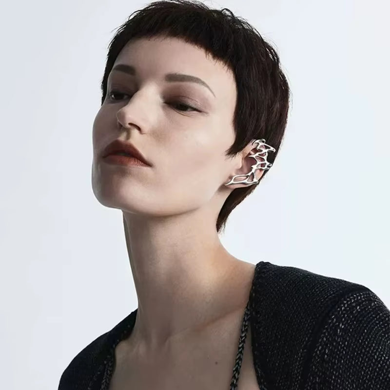 YW Ear Less Mechanical Style Silver Alloy Material Geometric Shape Ear Cuff Earrings