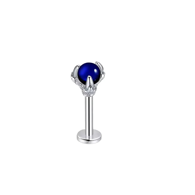 Elegant Dragon Claw Labret Lip Ring with Opalite Center Surgical Steel Fits Cartilage & Helix Earrings Perfect for Casual Attire