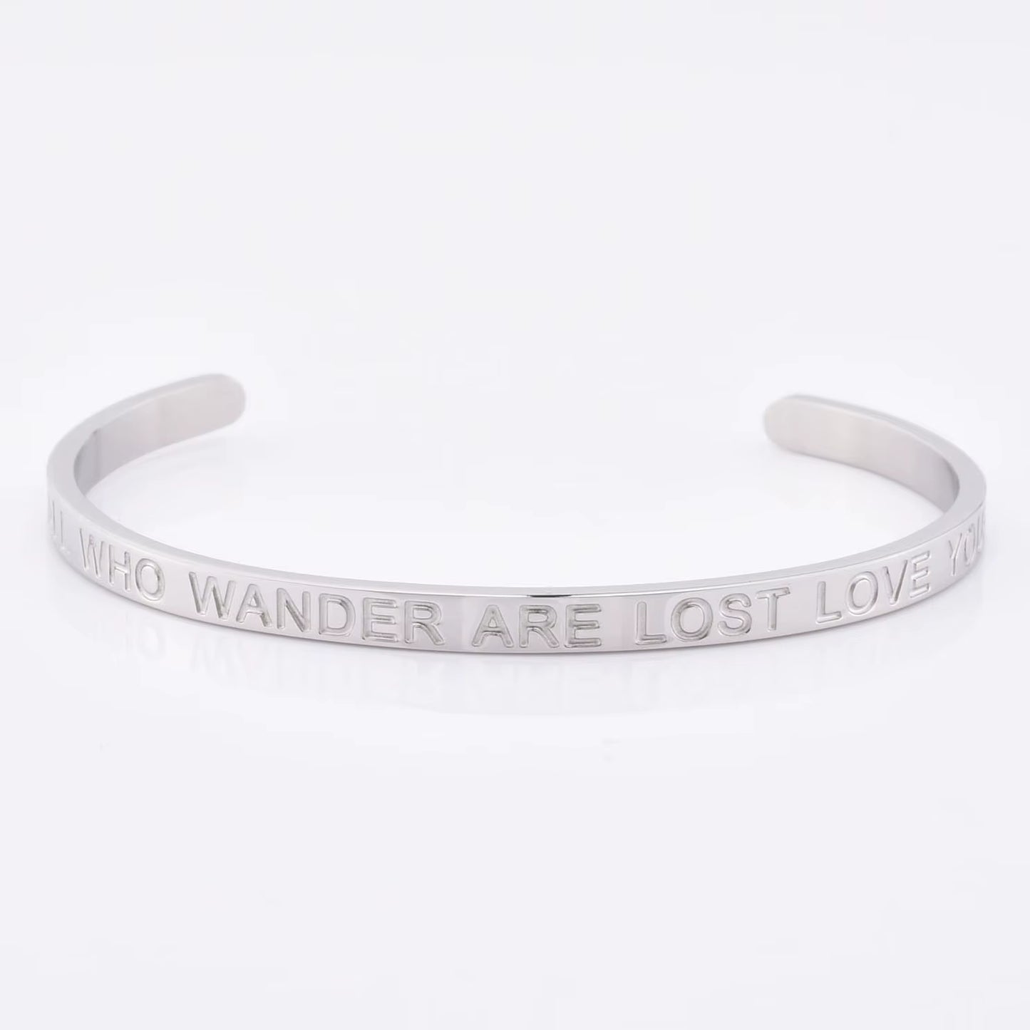 High Quality Engraved Words Logo Gold Plated Woman Mens Custom Logo Stainless Steel Bracelet Gold Cuff Bangle