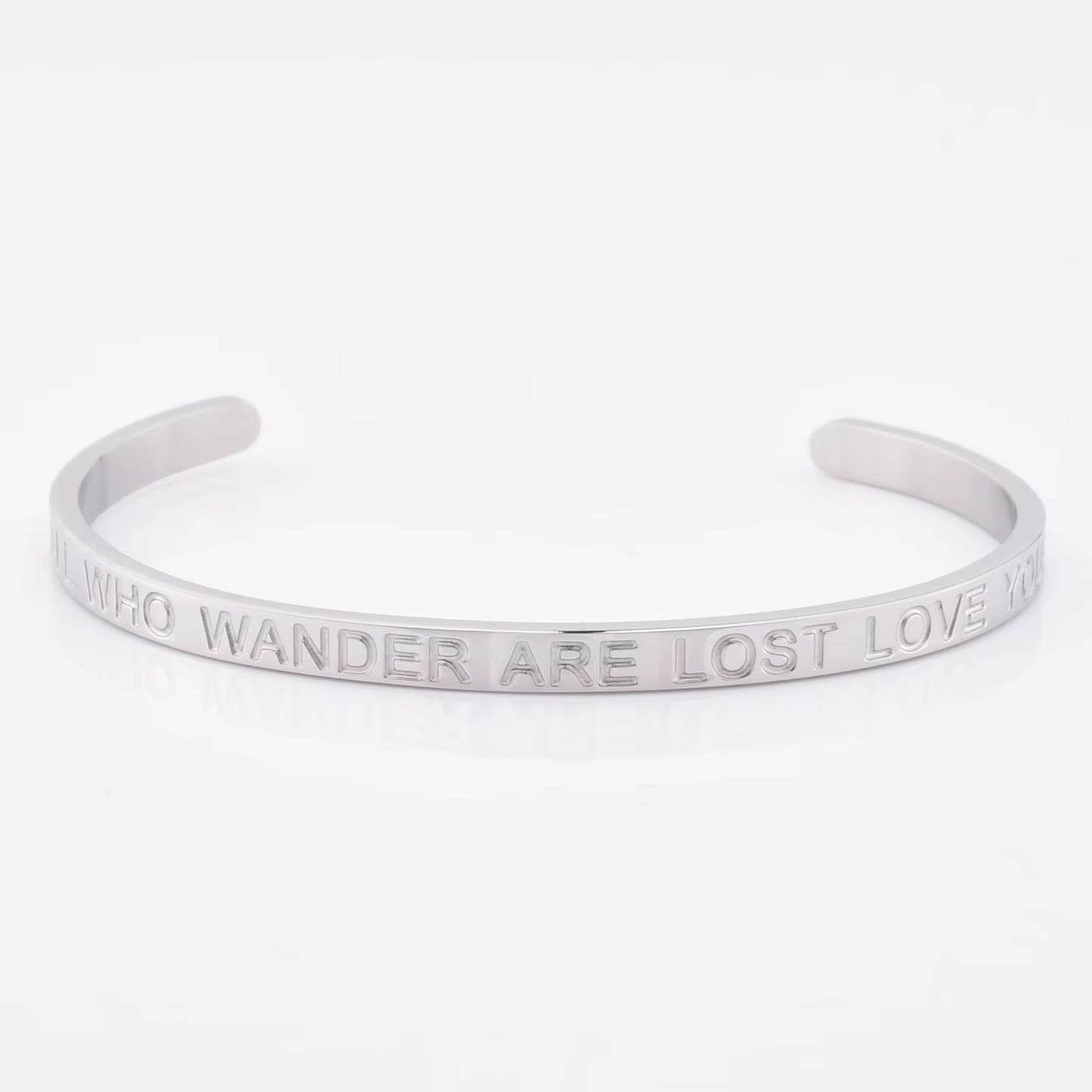 High Quality Engraved Words Logo Gold Plated Woman Mens Custom Logo Stainless Steel Bracelet Gold Cuff Bangle