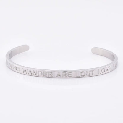 High Quality Engraved Words Logo Gold Plated Woman Mens Custom Logo Stainless Steel Bracelet Gold Cuff Bangle
