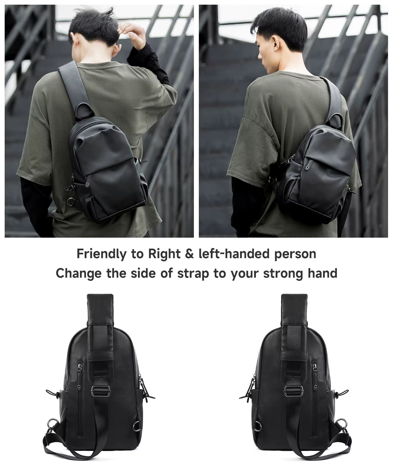 Waterproof anti Theft PU Leather Chest Bags for Men Crossbody Sling Bags