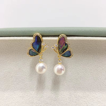 Wholesale Abalone Shell Butterfly 5A Grade Natural Freshwater Pearl Stud Earrings for Women High Quality Jewelry