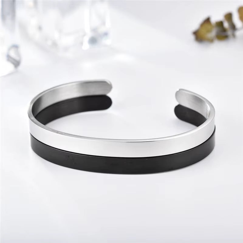 Wholesale Jewelry Custom Name Logo 18K Gold Silver PVD Plated 316L Stainless Steel Women C Open Cuff Bangle Bracelet Jewelry