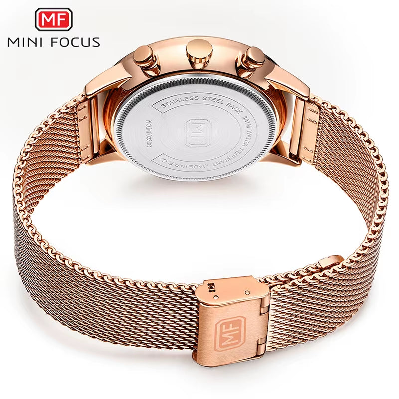 MINI FOCUS 0236G Latest Design Arched Hook Buckle Stainless Steel Mesh Roman Numeral Scale Quartz Watch for Men