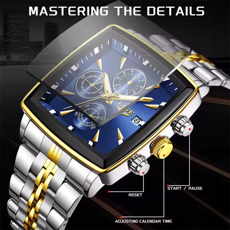 LIGE 89208 2025 Fashion Square Mens Watch Business Watches Men Waterproof Luminous Chronograph Quartz Wristwatches Reloj Hombre