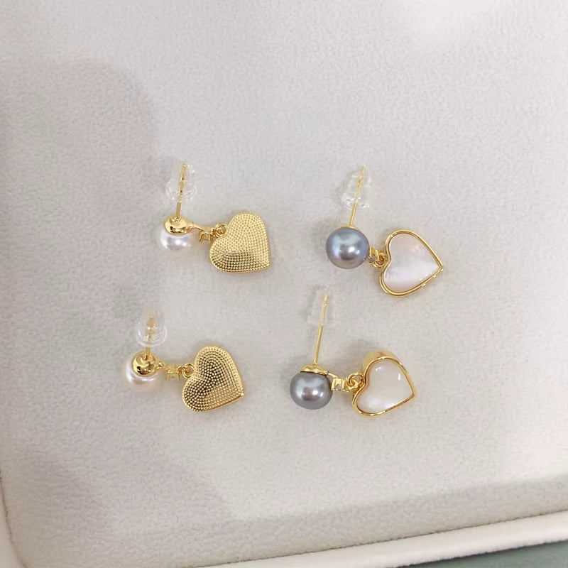 Freshwater Pearl Fine Stud Earrings Heart-Shaped Sea Shell Pearl Jewelry 18K Gold Plated Earrings Accessory