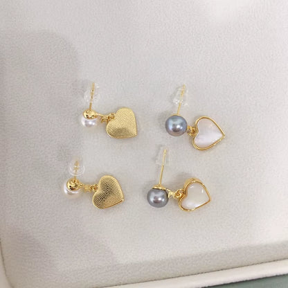 Freshwater Pearl Fine Stud Earrings Heart-Shaped Sea Shell Pearl Jewelry 18K Gold Plated Earrings Accessory