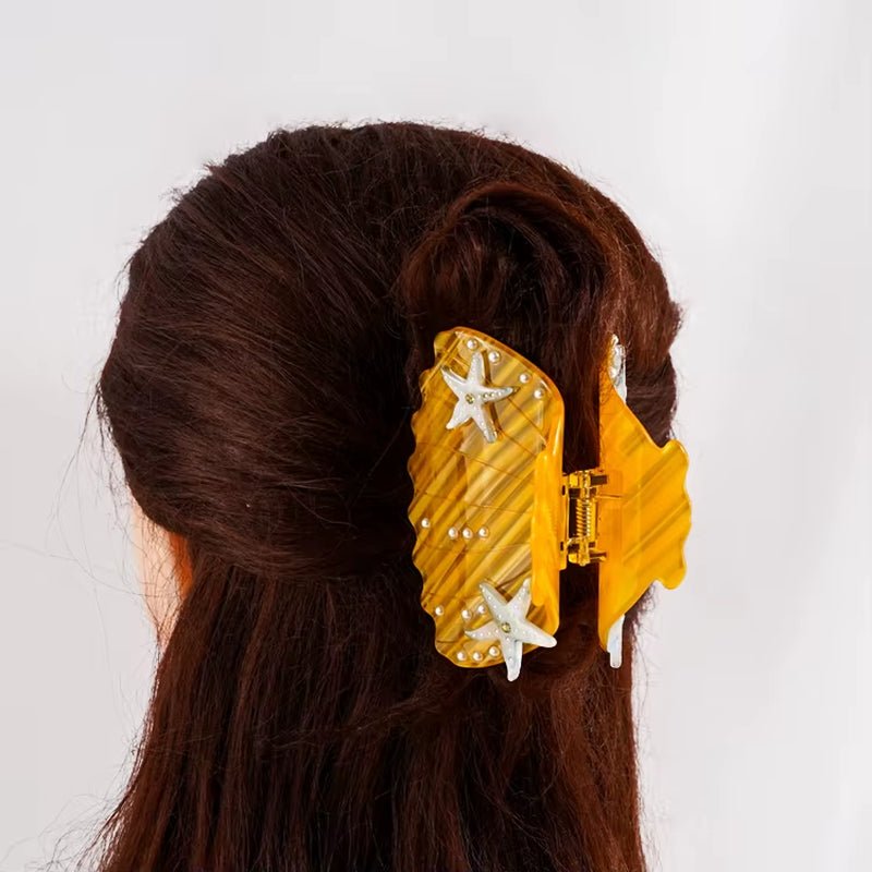 CANYUAN Custom Animal Claw Hair Claws 8.5Cm Yellow Shell Engraved Acetate Ocean Theme Female Hair Accessories - MCROONS.COM