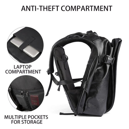 Causal Backpacks Black Waterproof Mochila anti Theft Travel Laptop PU Leather Backpack Bags for Men Business School - MCROONS.COM