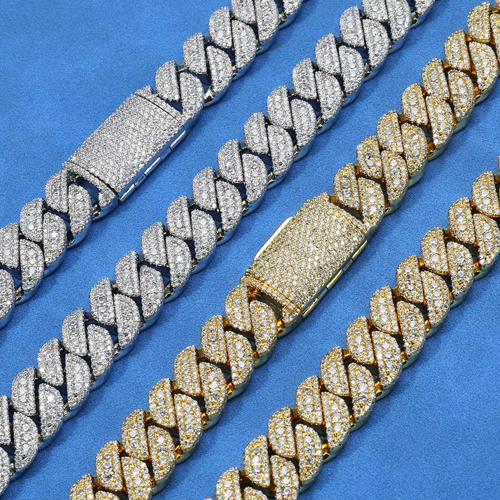 NUOYA 925 Silver Plated VVS Moissanite 14Mm Miami Cuban Link Necklace Iced Out Luxury Hip Hop Fine Jewelry