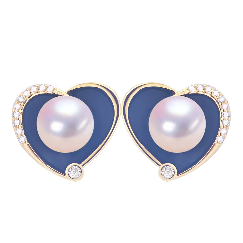 2024 High Quality Black Heart Real Freshwater Pearl Earrings Silver Ear Needle Woman Gift