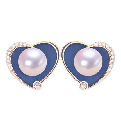 2024 High Quality Black Heart Real Freshwater Pearl Earrings Silver Ear Needle Woman Gift