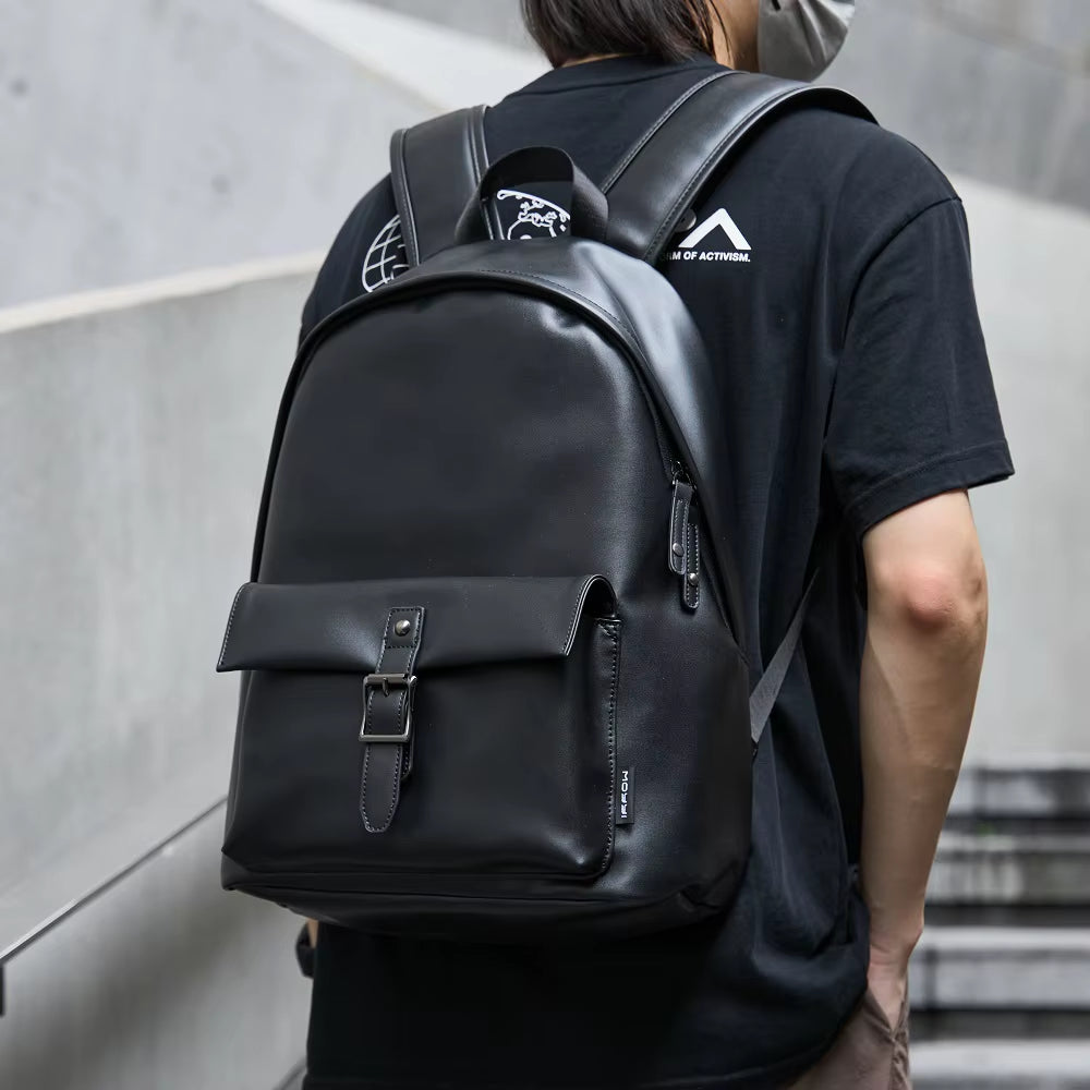 MOYYI Luxury PU Leather Travel Backpack Bags for Men Laptop Bag Faux Leather Backpack Bags