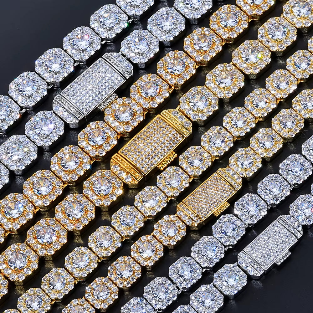 NUOYA Iced Out Zircon Bracelet Gold Plated 10/12Mm Clustered Tennis Chain Women Hip Hop Bling Jewelry