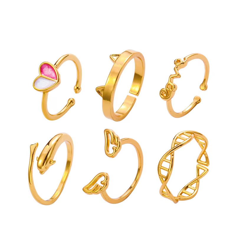 2025 New Arrival Fashion Gold Plated Rings 6Pcs Women Beach Toe Rings Foot Jewelry Ring Set Open Adjustable for Women