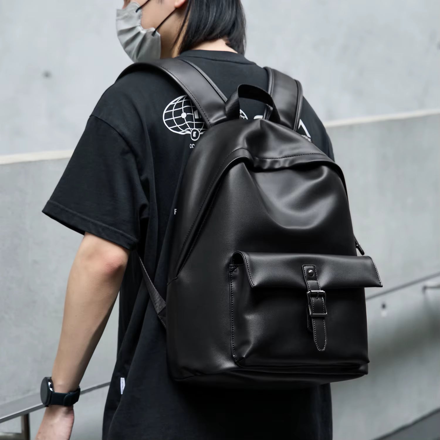 MOYYI Luxury PU Leather Travel Backpack Bags for Men Laptop Bag Faux Leather Backpack Bags