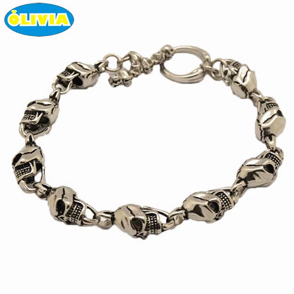 Factory Custom Hiphop Latest Design Daily Wear Skull Silver Plated 316L Stainless Steel Cuff Bangle