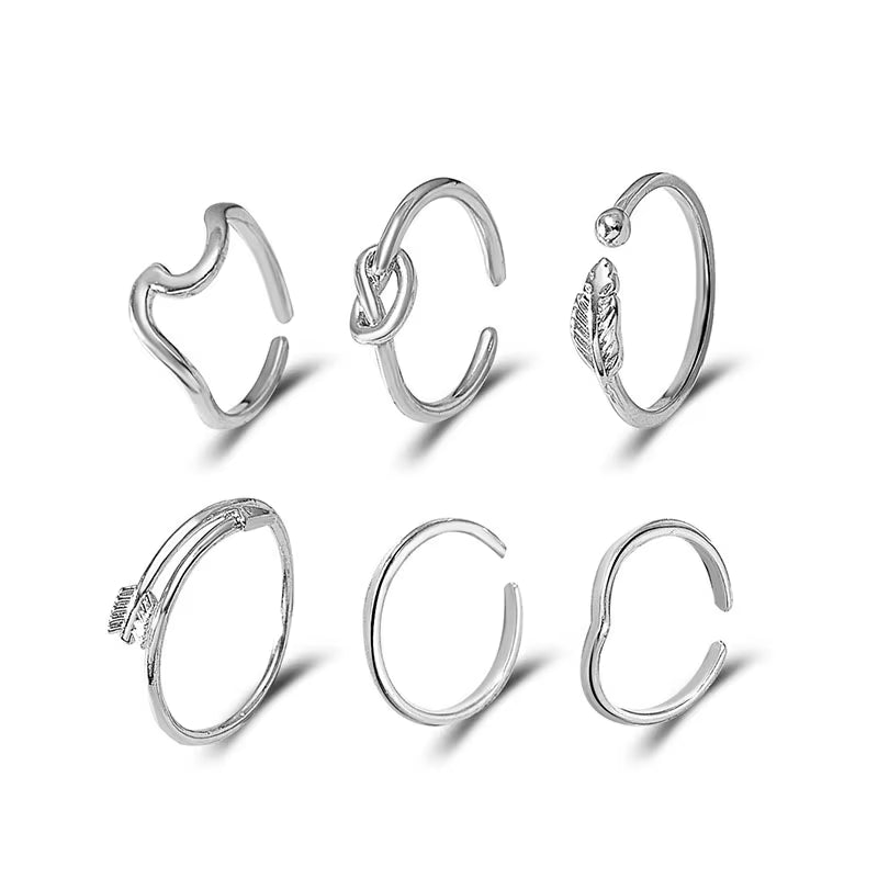 2025 New Arrival Fashion Gold Plated Rings 6Pcs Women Beach Toe Rings Foot Jewelry Ring Set Open Adjustable for Women