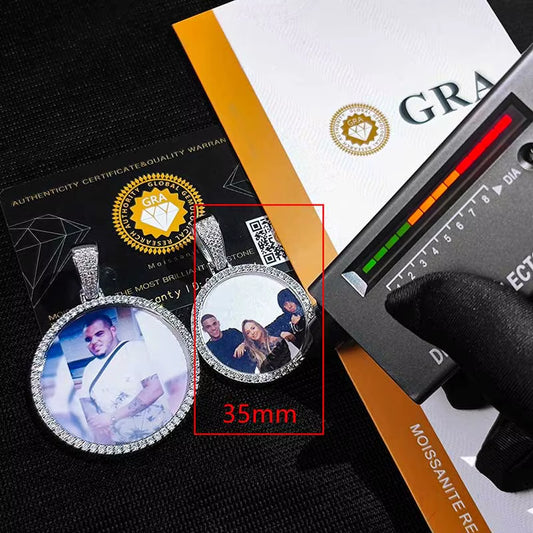 Nuoya Fine Jewelry Bling VVS Moissanite Custom Photo Pendant 925 Sterling Silver round Photo Frame Pendant for Men Women