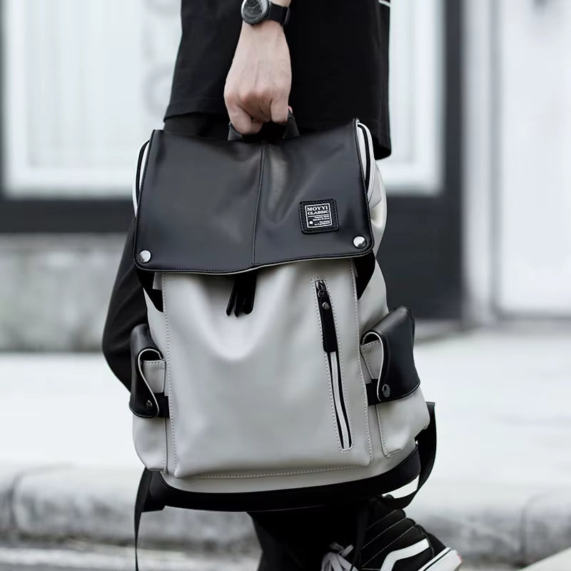 Custom Mochila Leather Backpack for Men Dayback Teen Bookbags Waterproof PU Men'S Backpack