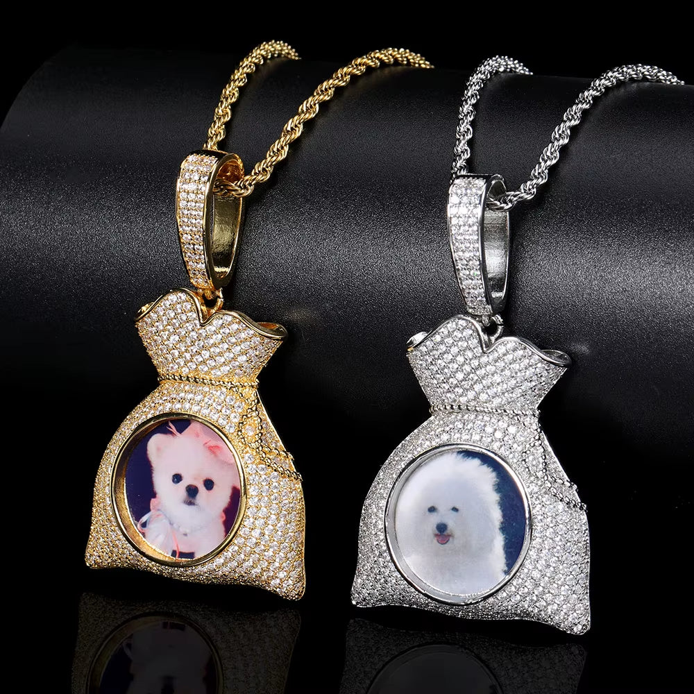 Hip Hop Customized 18K Gold Plated Picture Pendant Creative DIY Silver Men Women'S Purse Modeling Necklace Photo Pendants