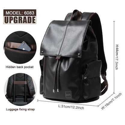 Custom Logo PU Leather Laptop Backpack Black Leather Bags Men Business Laptop Backpack for Men - MCROONS.COM