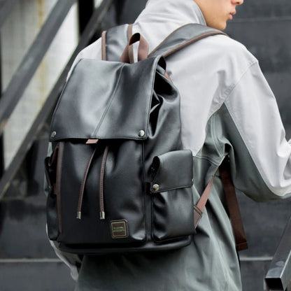 Custom Logo PU Leather Laptop Backpack Black Leather Bags Men Business Laptop Backpack for Men - MCROONS.COM