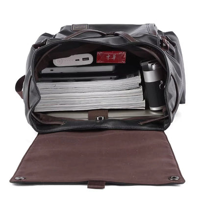 Custom Logo Waterproof Pu Leather Black School Men Backpack for University Students Travel Laptop Backpack - MCROONS.COM